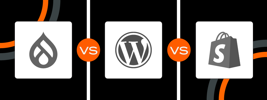 Drupal, WordPress, and Shopify logos