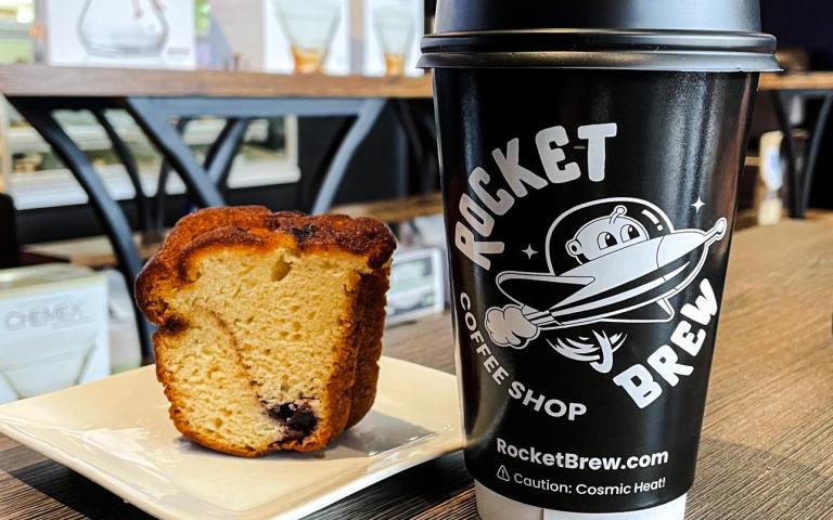 Coffee cake and coffee cup